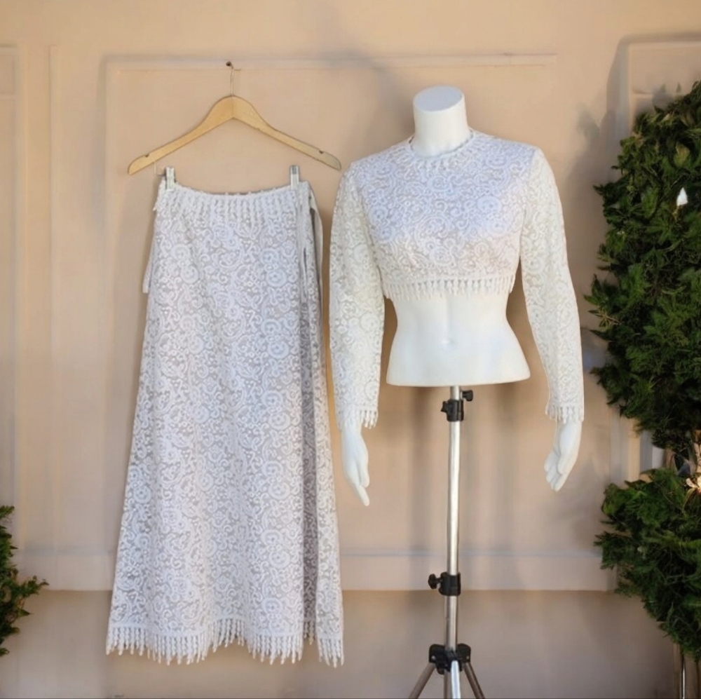 VTG JACKSON GRAVES Couture Lace Two Piece Set XS Wedding Bridal Maxi Skirt Suit - Picture 3 of 17